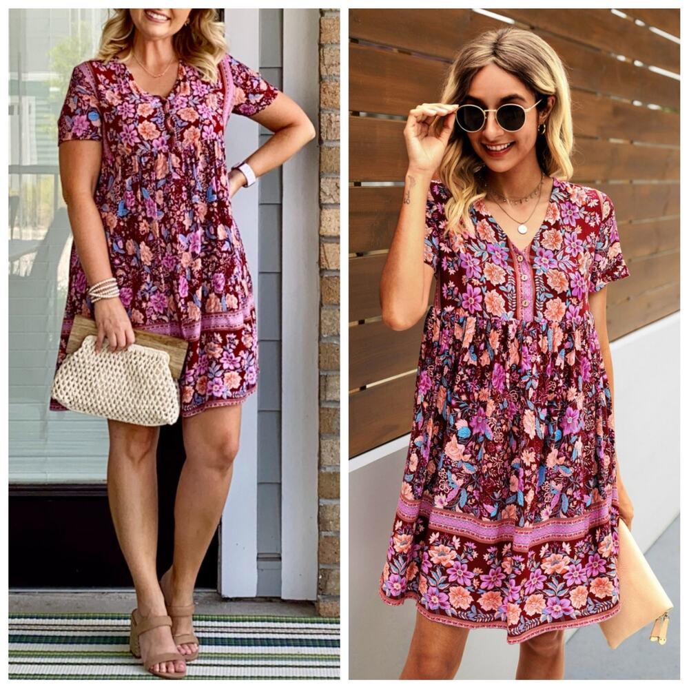 ePretty floral boho V-neck mini dress sz XL